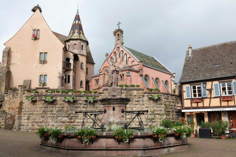 Saint Leon Square in the historic village of Eguisheim, Alsace