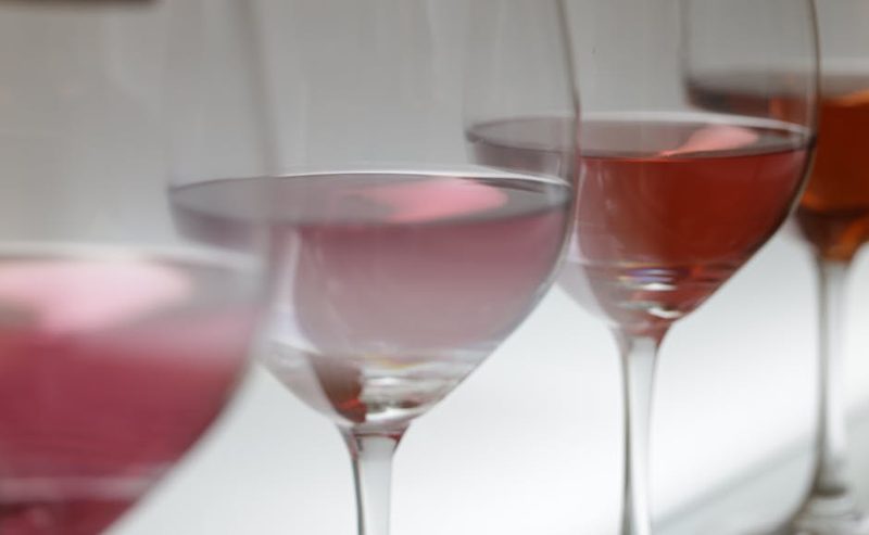 Close-up of wine glasses filled with Provence rose wine